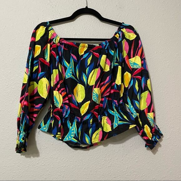 Tabitha Brown Target Black Lemon Blouse S Beachy Vacation Tropical Off Shoulder - Picture 7 of 10